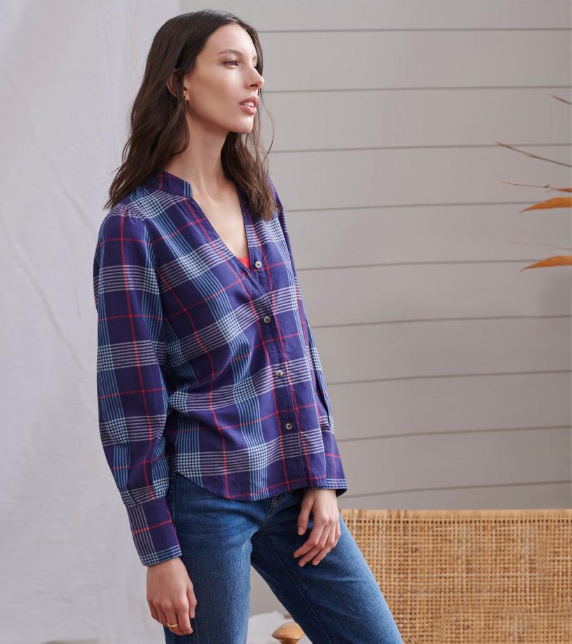 Women Olivia Blouse - Patriot Blue Plaid | Hatley Tops