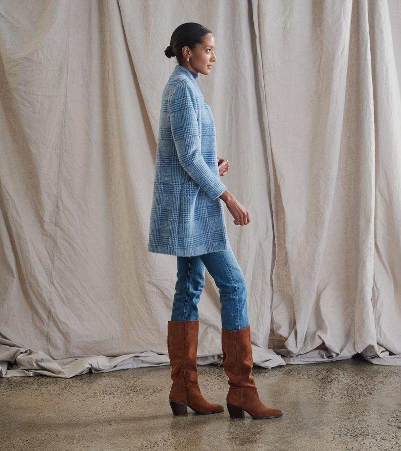 Women Open Front Jacket - Blue Check | Hatley Tops