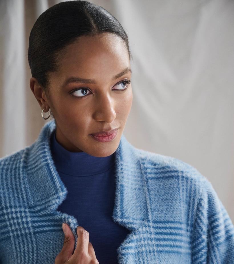 Women Open Front Jacket - Blue Check | Hatley Tops