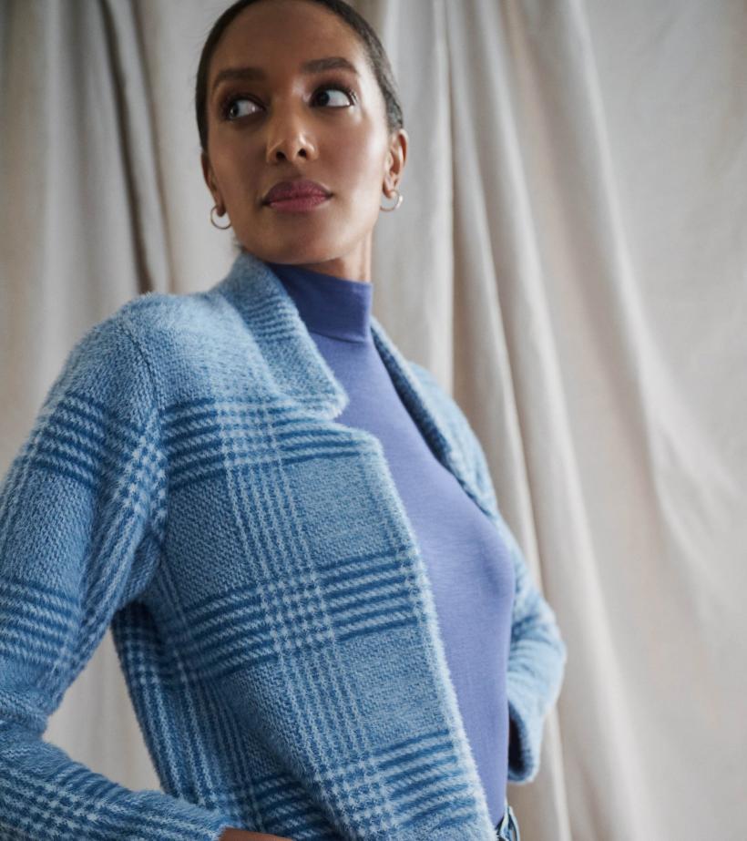 Women Open Front Jacket - Blue Check | Hatley Tops