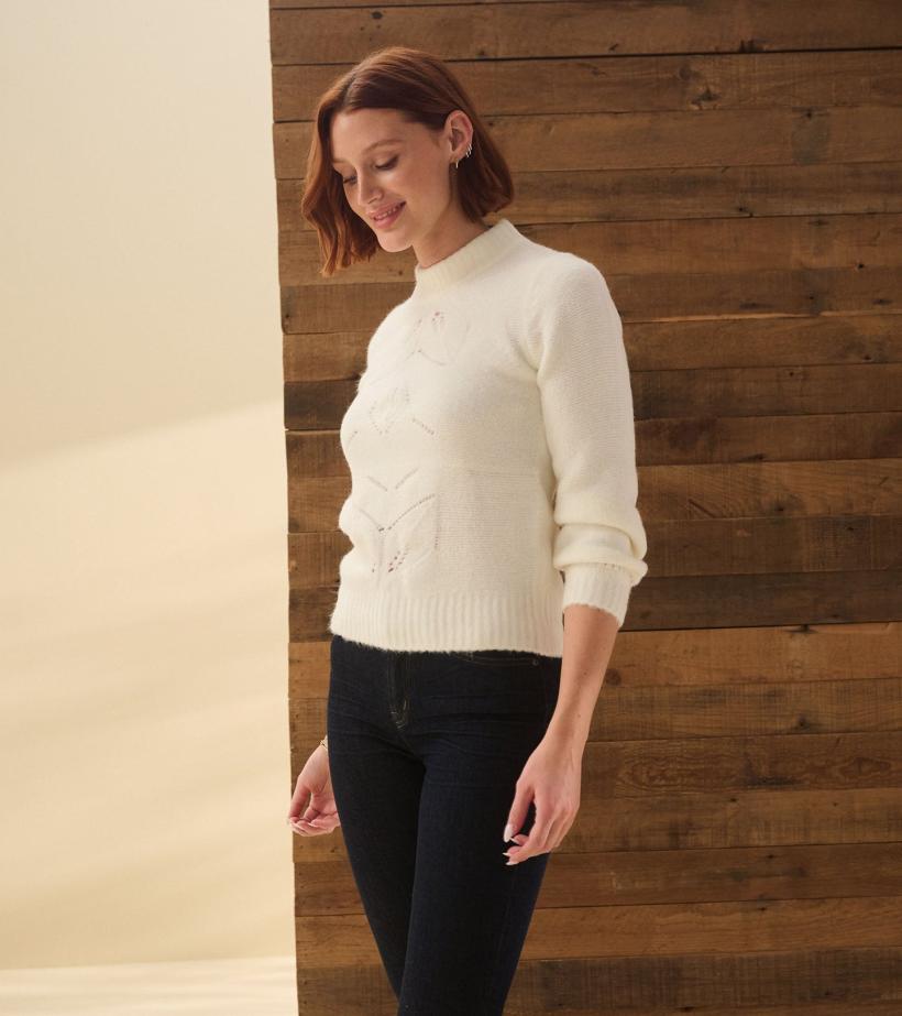 Women Petal Cable Sweater - Winter White | Hatley Sweaters