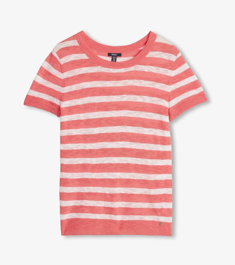 Women Simone Knit Tee - Coral Stripes | Hatley Tops