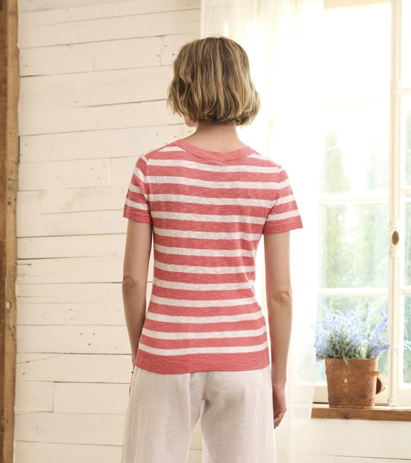 Women Simone Knit Tee - Coral Stripes | Hatley Tops