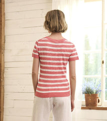 Women Simone Knit Tee - Coral Stripes | Hatley Tops