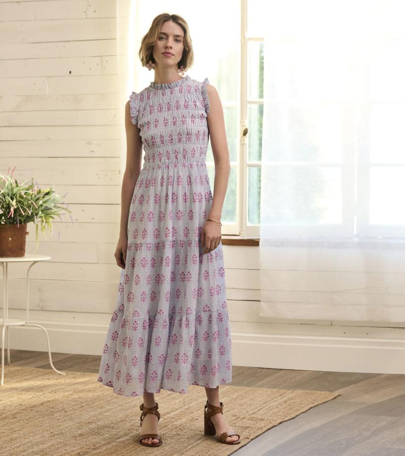 Women Smocked Maxi Dress - Wildflower Seersucker | Hatley Dresses