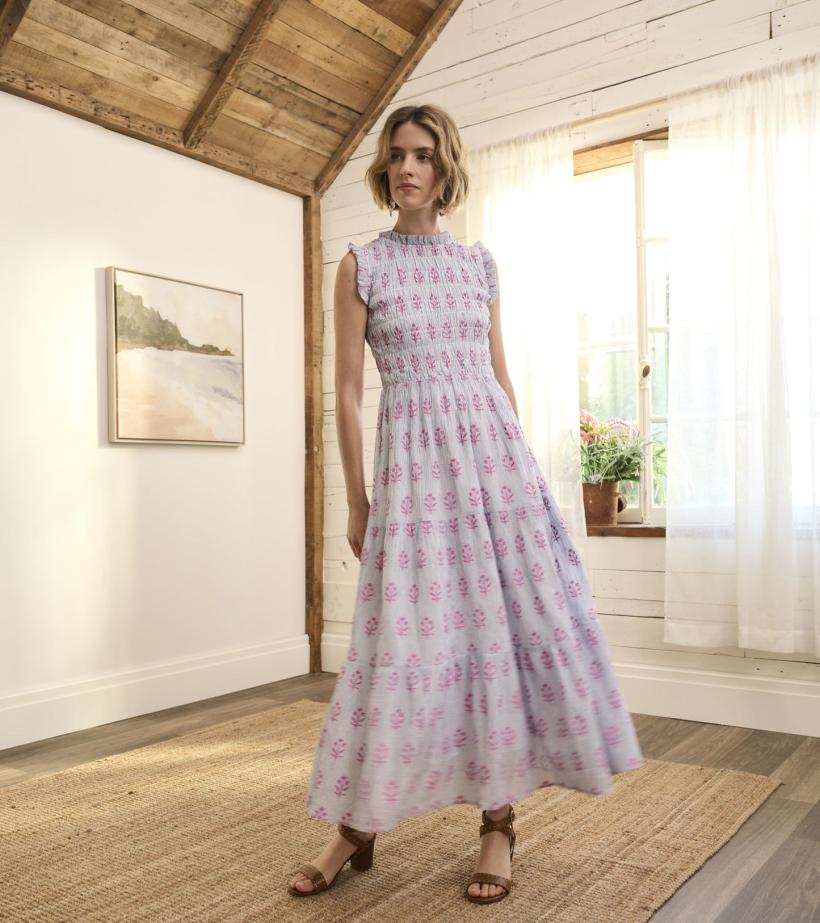 Women Smocked Maxi Dress - Wildflower Seersucker | Hatley Dresses