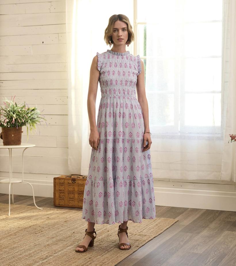 Women Smocked Maxi Dress - Wildflower Seersucker | Hatley Dresses
