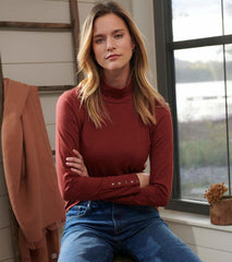 Women Snap Sleeve Turtleneck - Madder Brown | Hatley Tops