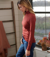 Women Snap Sleeve Turtleneck - Madder Brown | Hatley Tops