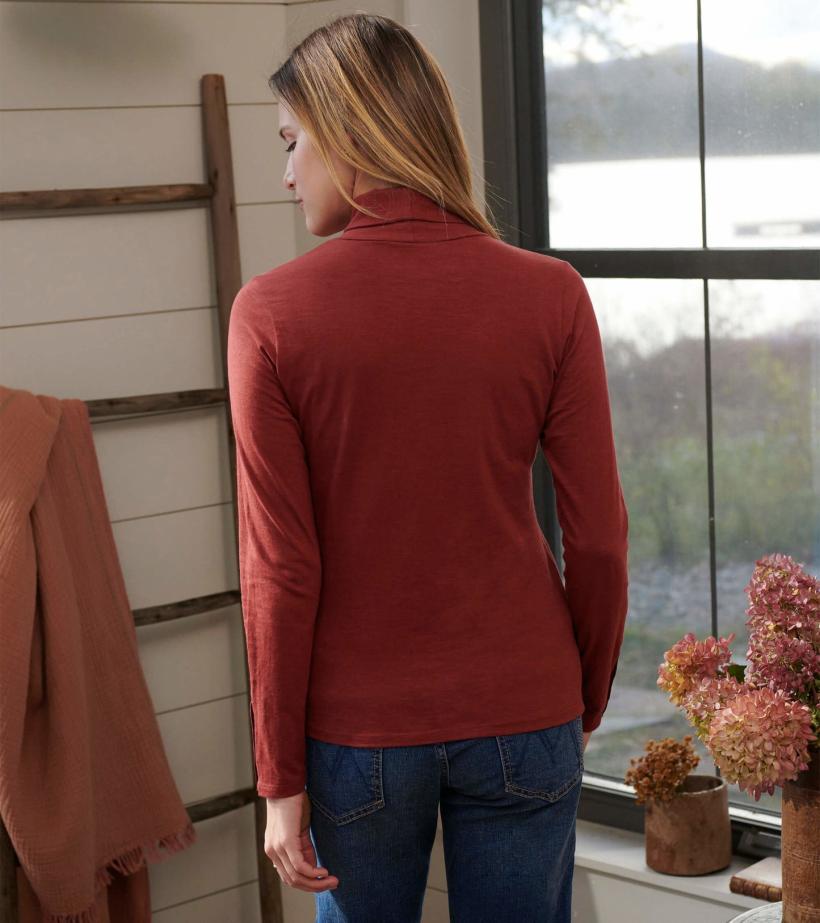 Women Snap Sleeve Turtleneck - Madder Brown | Hatley Tops