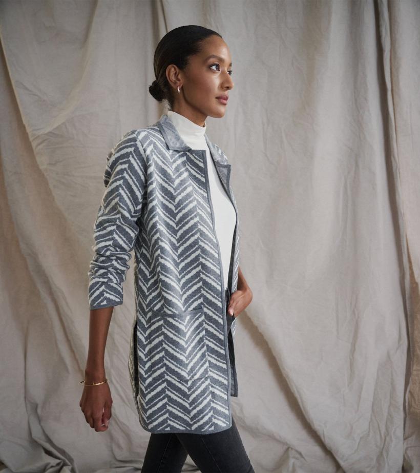 Women Sweater Blazer - Grey Chevron | Hatley Sweaters