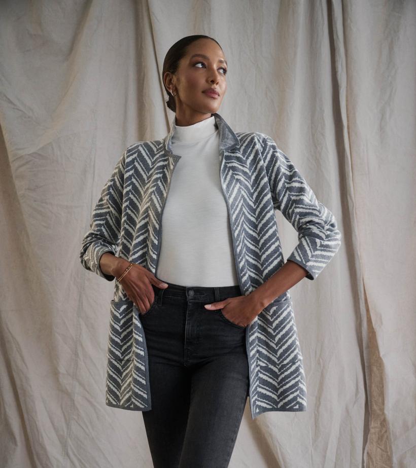 Women Sweater Blazer - Grey Chevron | Hatley Sweaters
