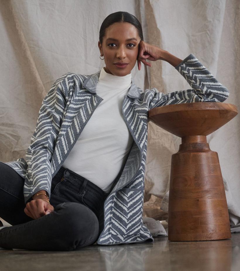 Women Sweater Blazer - Grey Chevron | Hatley Sweaters