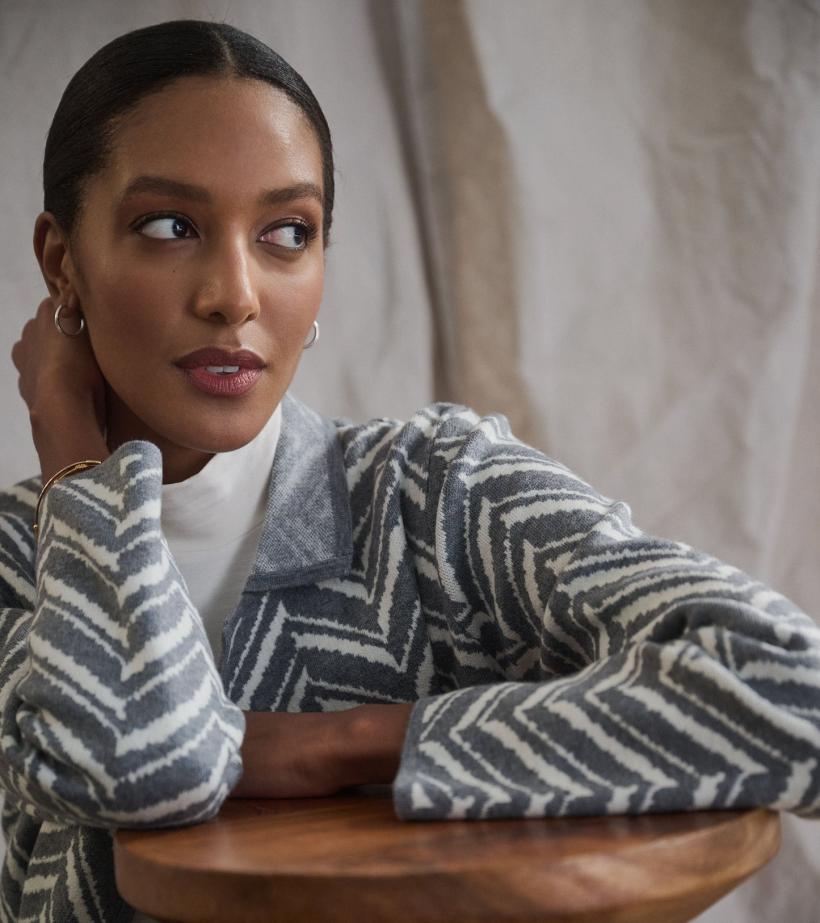 Women Sweater Blazer - Grey Chevron | Hatley Sweaters