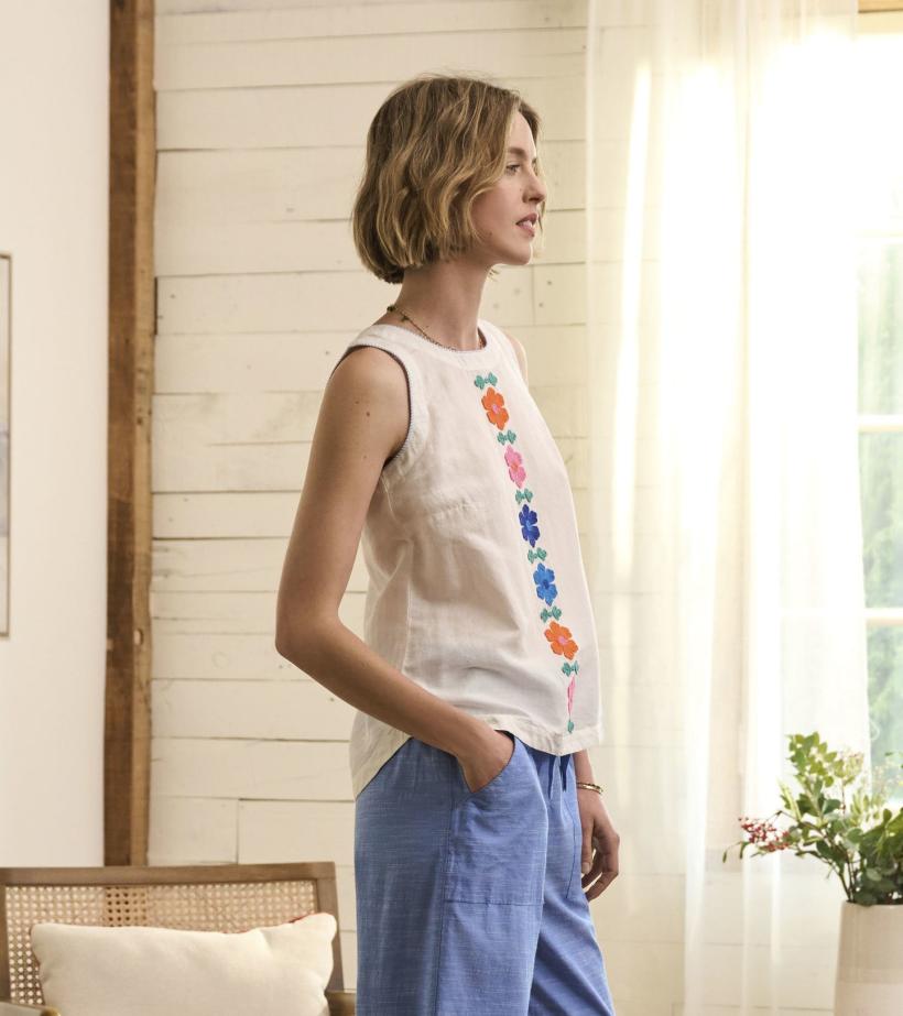 Women Tessa Tank Top - Embroidered Flowers | Hatley Tops