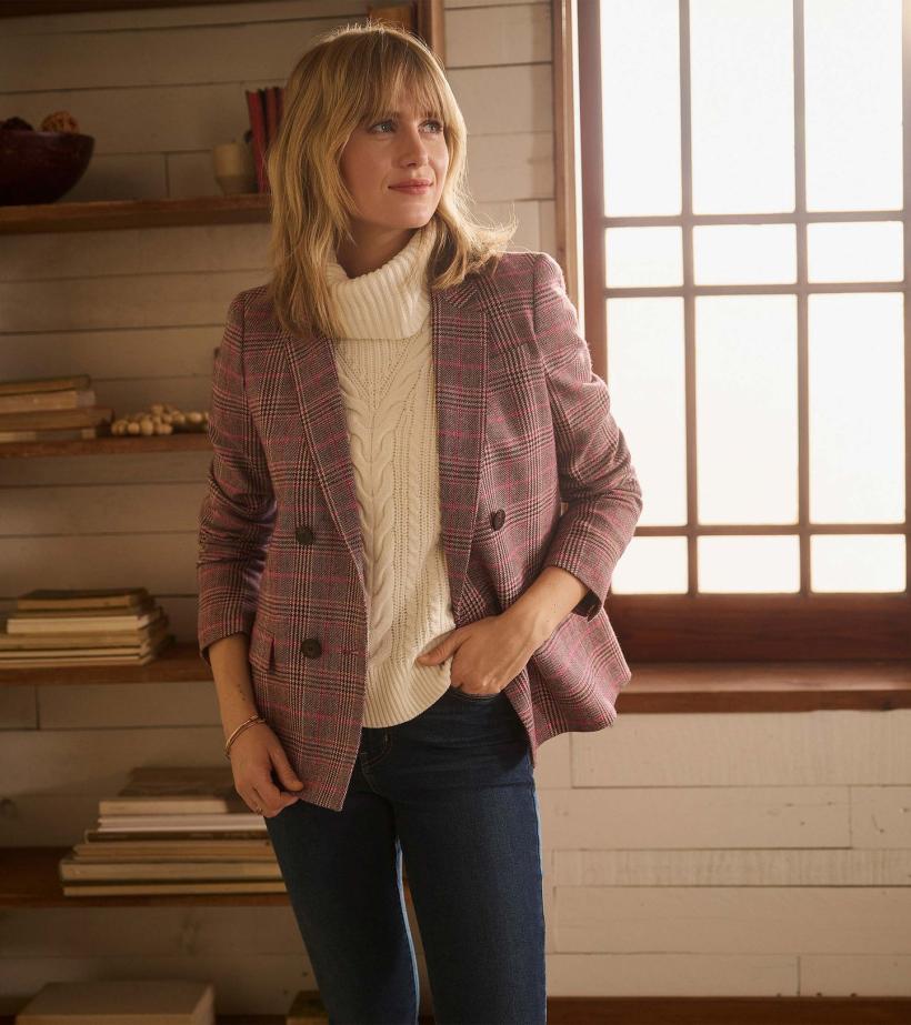 Women Tori Semi-Fitted Blazer - Taupe Check | Hatley Sweaters
