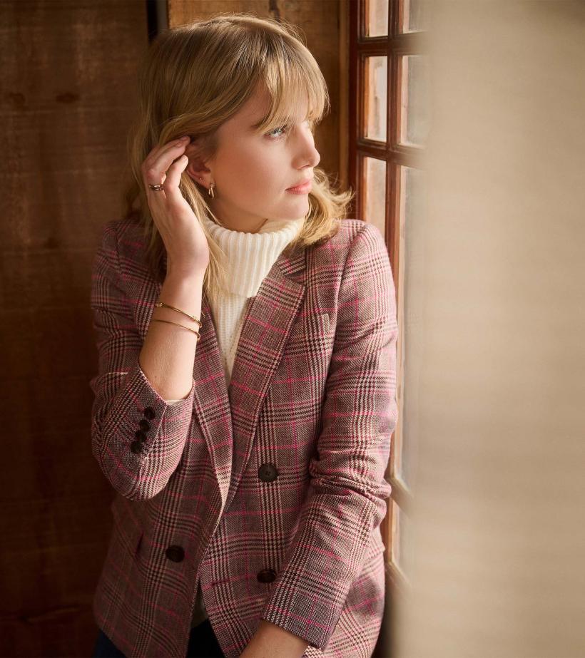 Women Tori Semi-Fitted Blazer - Taupe Check | Hatley Sweaters