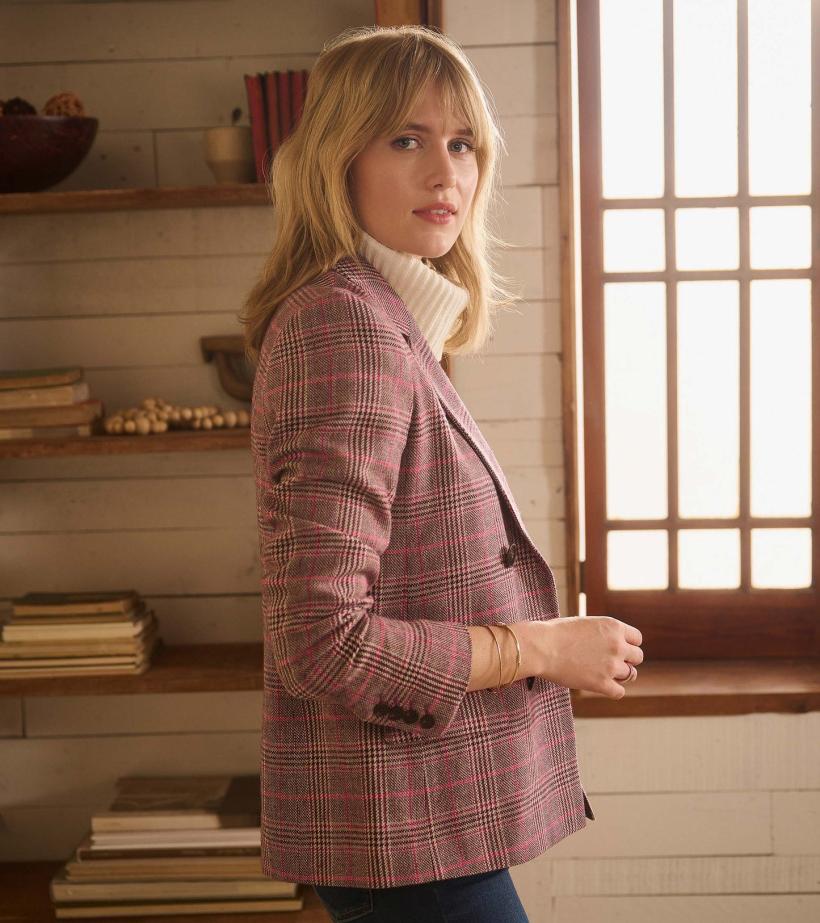 Women Tori Semi-Fitted Blazer - Taupe Check | Hatley Sweaters