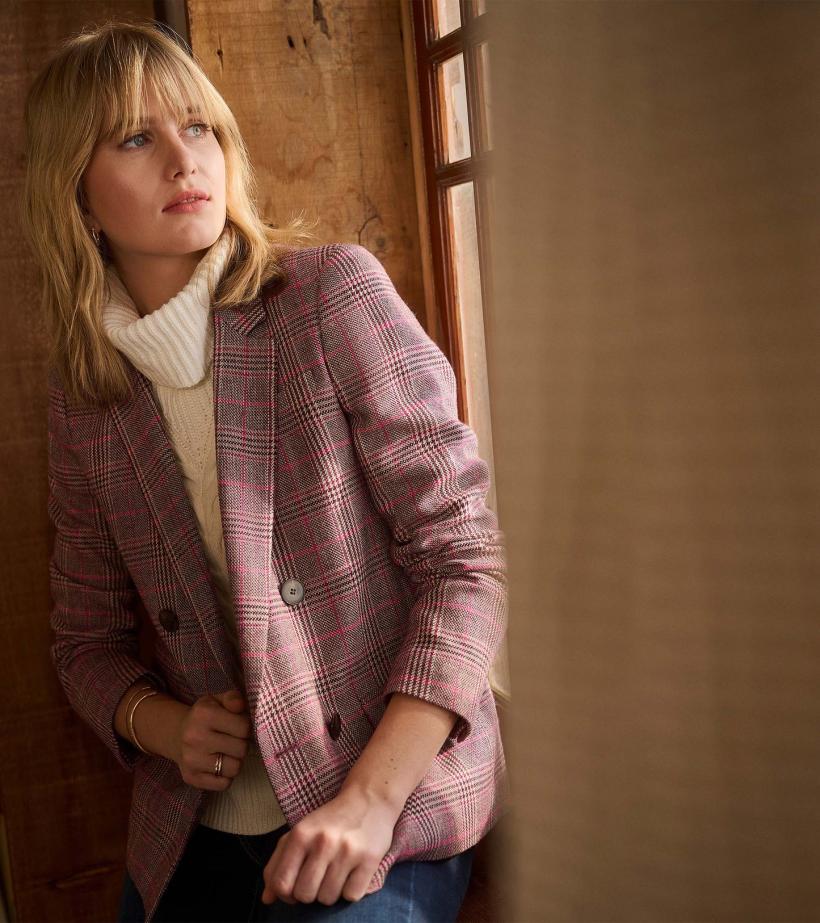 Women Tori Semi-Fitted Blazer - Taupe Check | Hatley Sweaters
